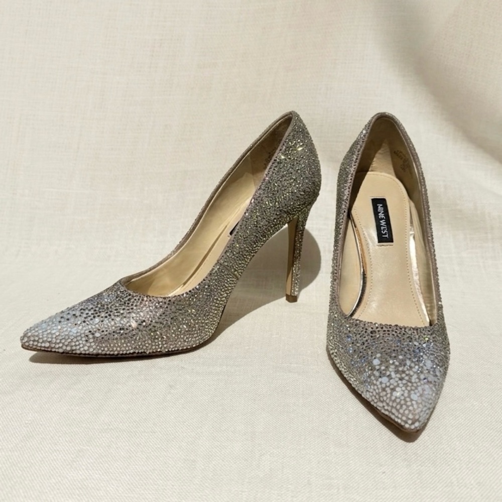 Nine West Rhinestone Pointed Toe High Heel Stiletto Pumps Wedding Bridal 6.5